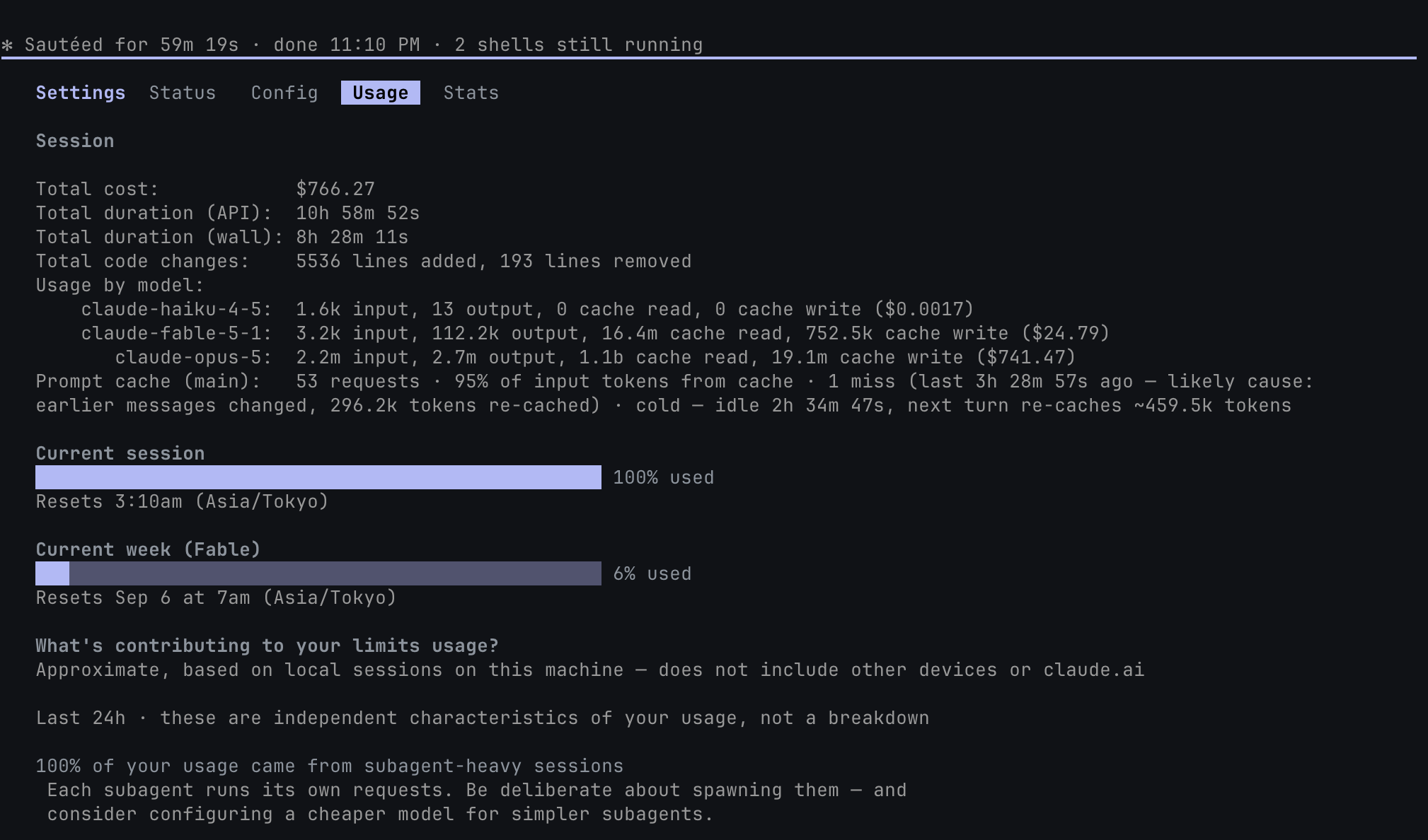 Typing /usage in an open Claude Code session displays the token consumption split per model used in the session.