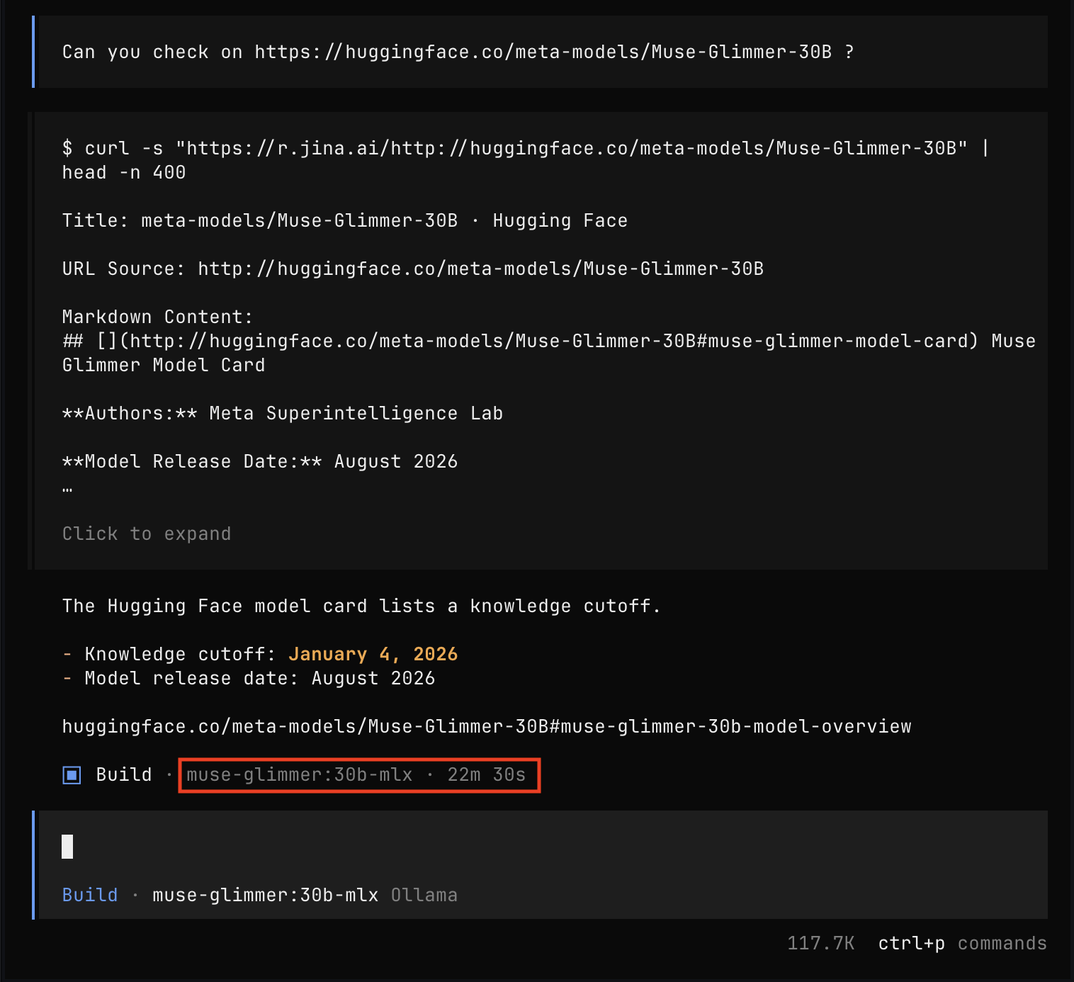 Muse Glimmer needed 22 minutes to read the answer from the page once given the URL