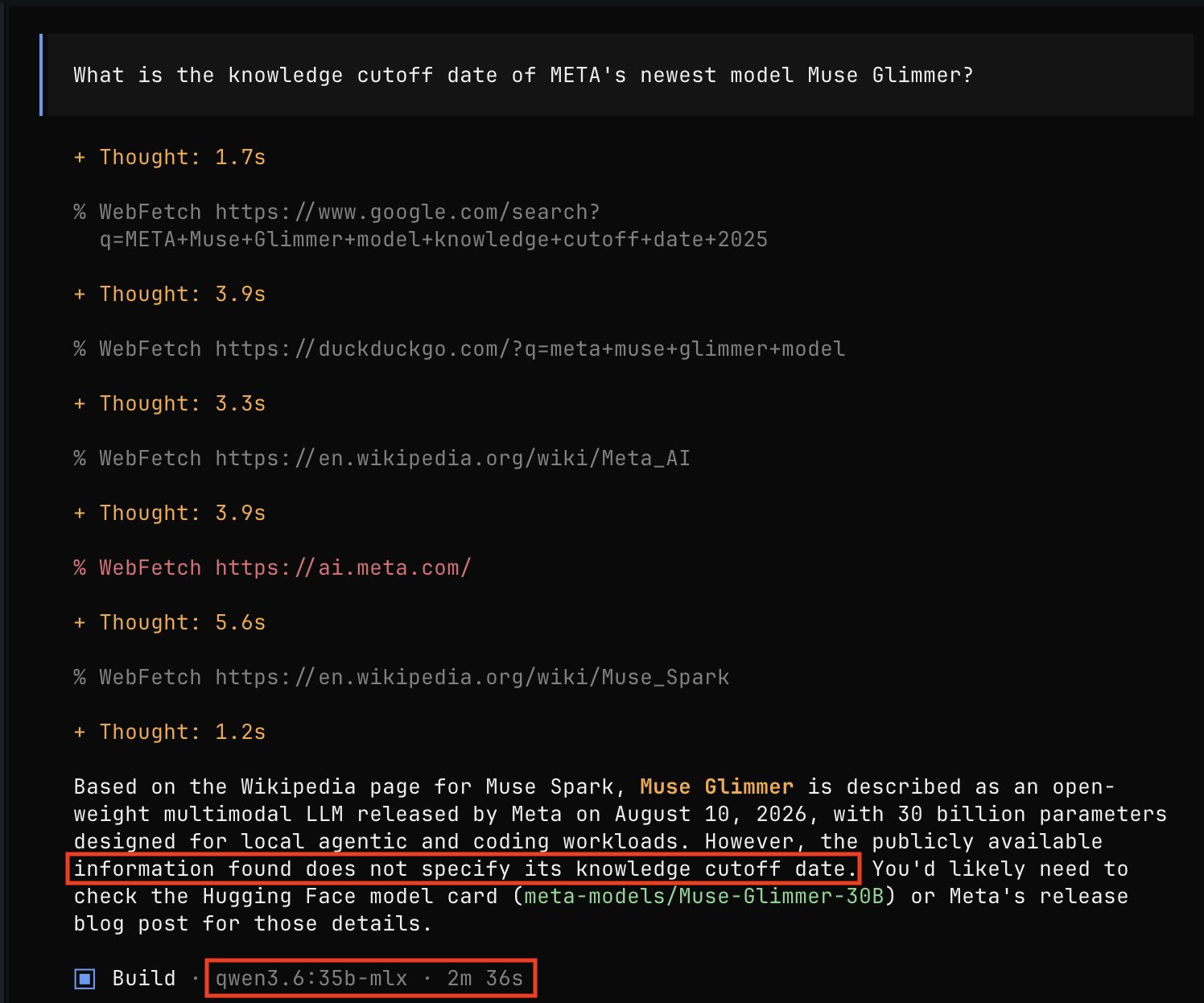 Qwen3.6 tried and failed initially, in under two minutes
