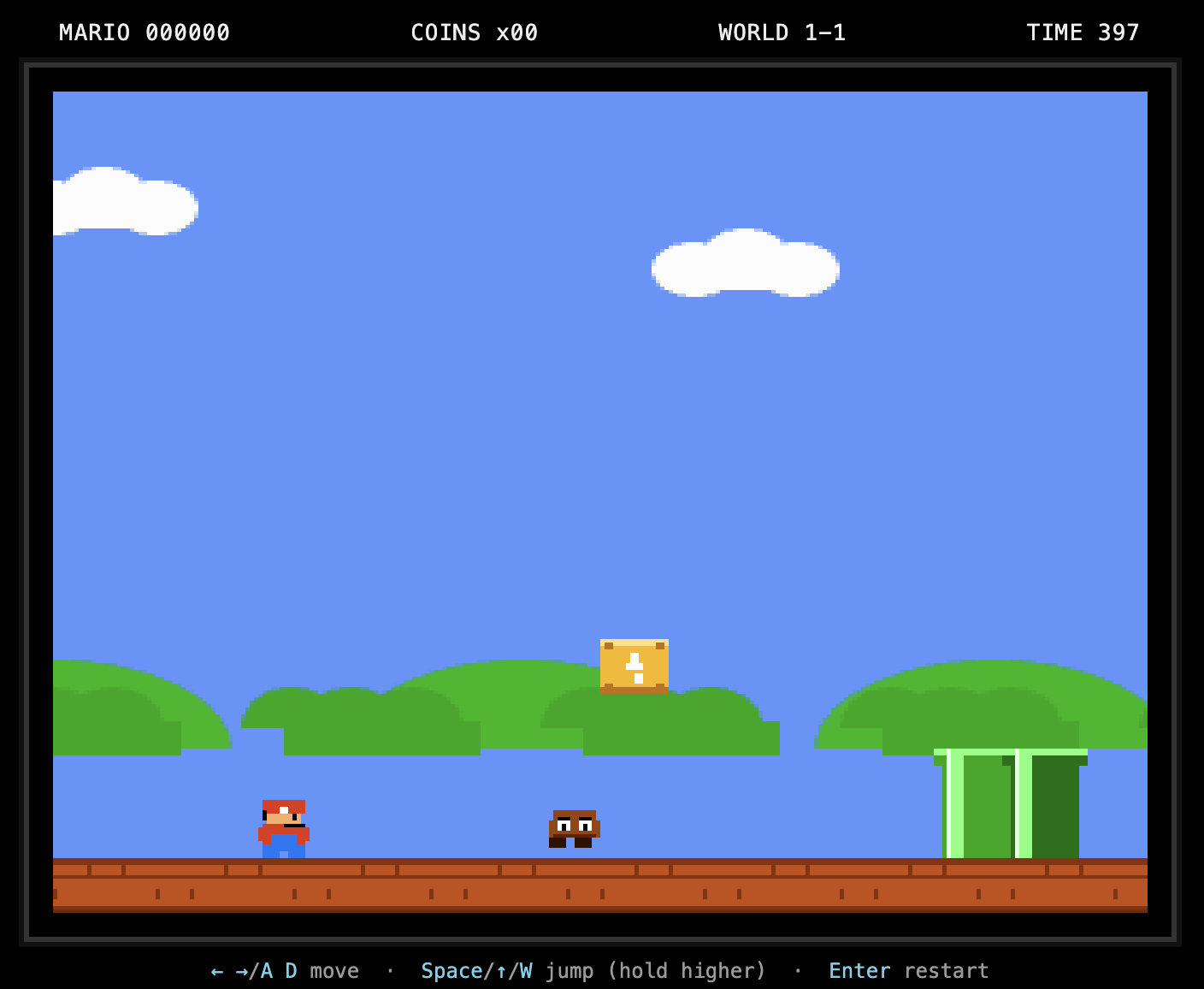The Mario Bros game by Qwen3.8 27B. The first screen looked simple but reasonably good.